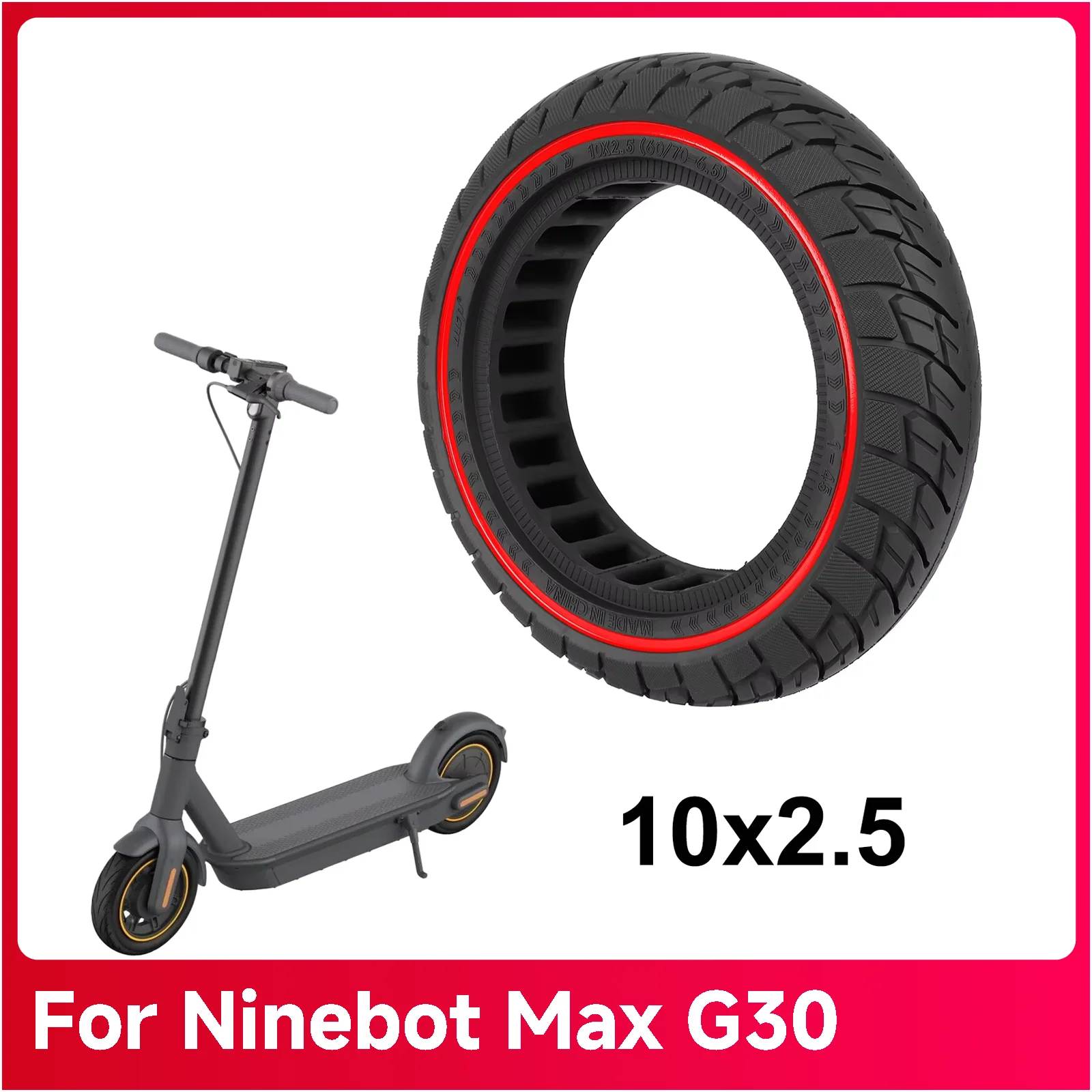 10 Inch 10*2.5 60/70-6.5 Explosion-proof Solid Rubber Tire For Ninebot Max G30 Electric Scooter Skateboard Tyre Parts