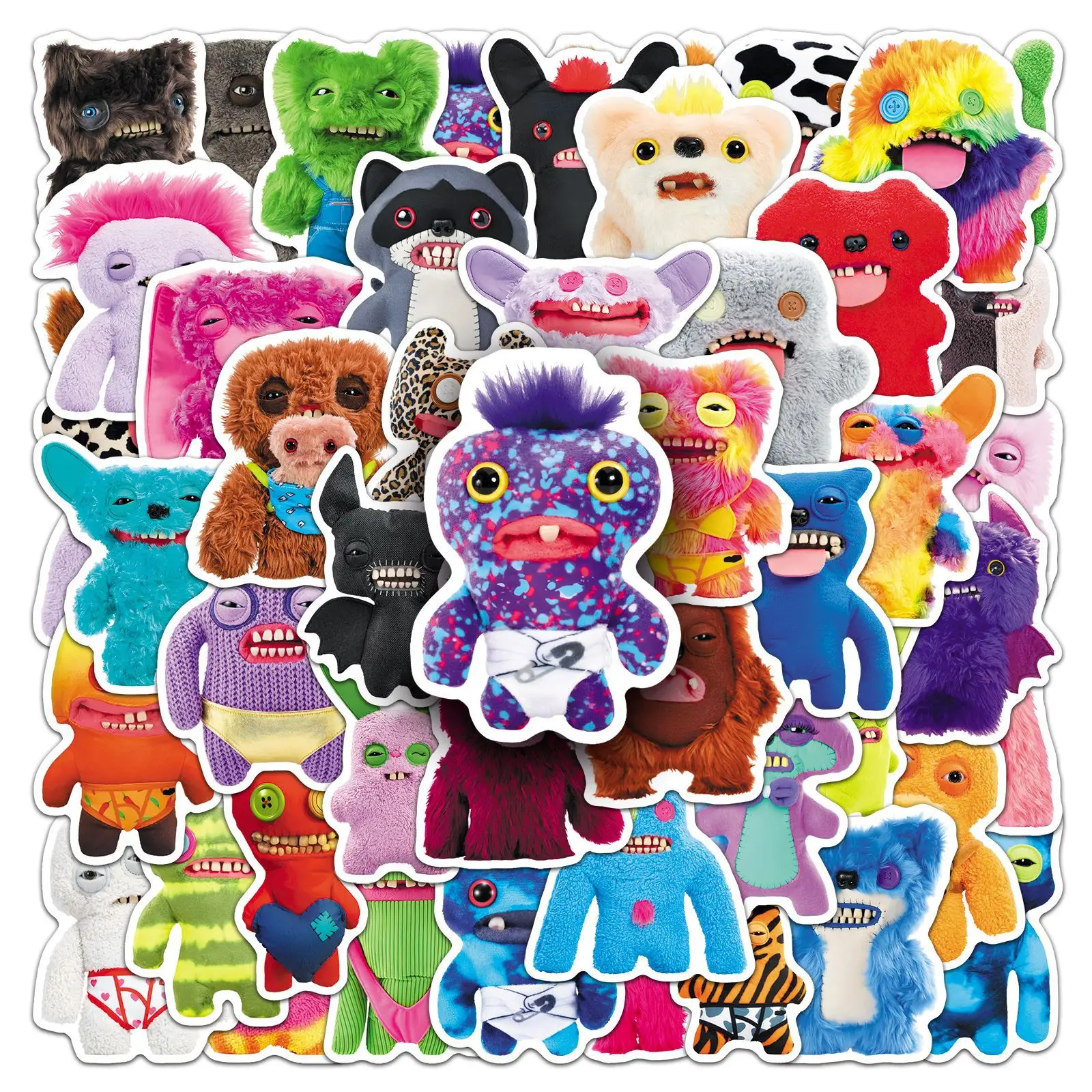50 PCS Cartoon Plush Monster Big Mouth Plush Toy Doodle Stickers Decorate Suitcase Phone Laptop Helmet Vinyl Decals