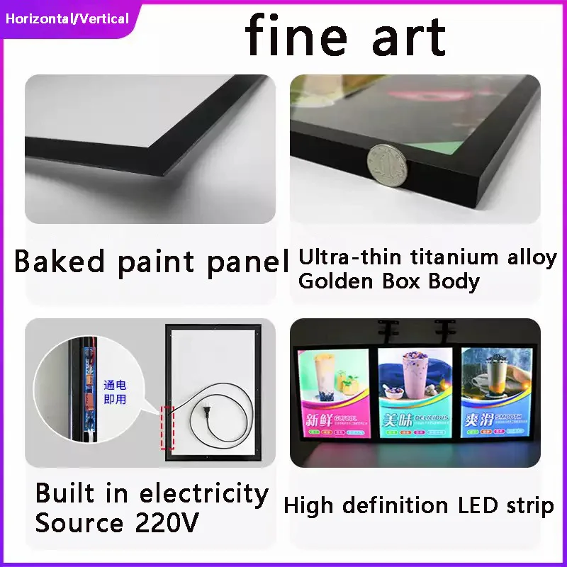 Ultra thin advertising board lightbox wall mounted milk tea shop ordering menu customization price list LED hanging