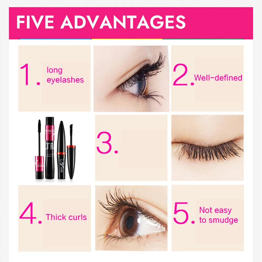 Zwarte Waterdichte Vezel Mascara Set Voor Alle Verlenging Make-Up Wimperverlenging Wimpers Mascara 4D Effect Koreaanse Cosmetica
