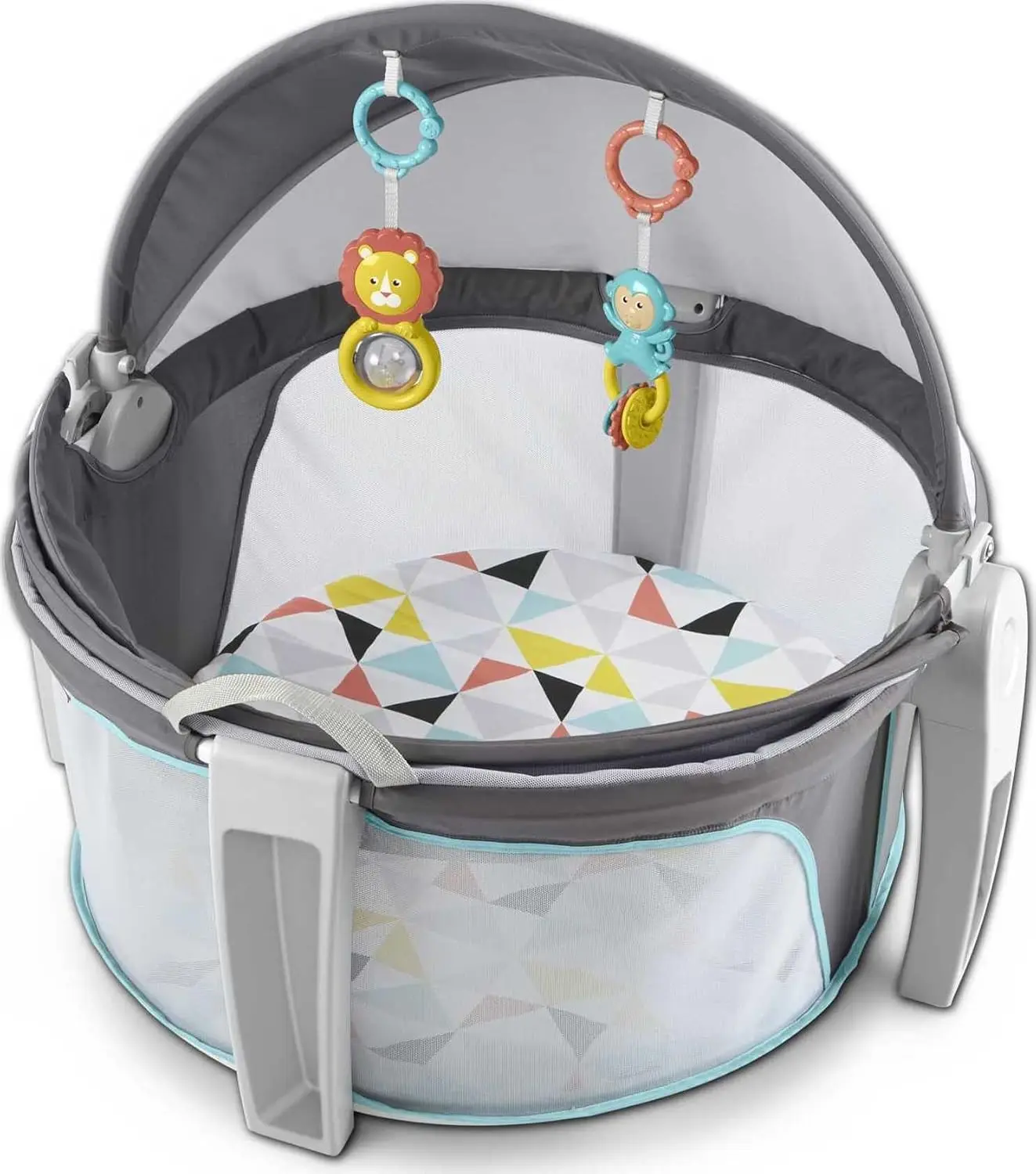 

Portable Baby Bassinet & Play Space with Adjustable Canopy, Removable Toys, Easy Fold for Travel