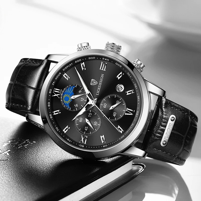 LIGE 2026 Men Date Clock Watches Male Chronograph Watch for Men Business Fashion Watch Man Luxury Leather Quartz Wristwatch+BOX