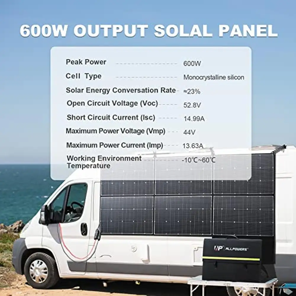 600W Monocrystalline Portable Solar Panel Waterproof IP67 RV Kit 44V Output Foldable Charger Outdoor EVA Glass Fibers Compact