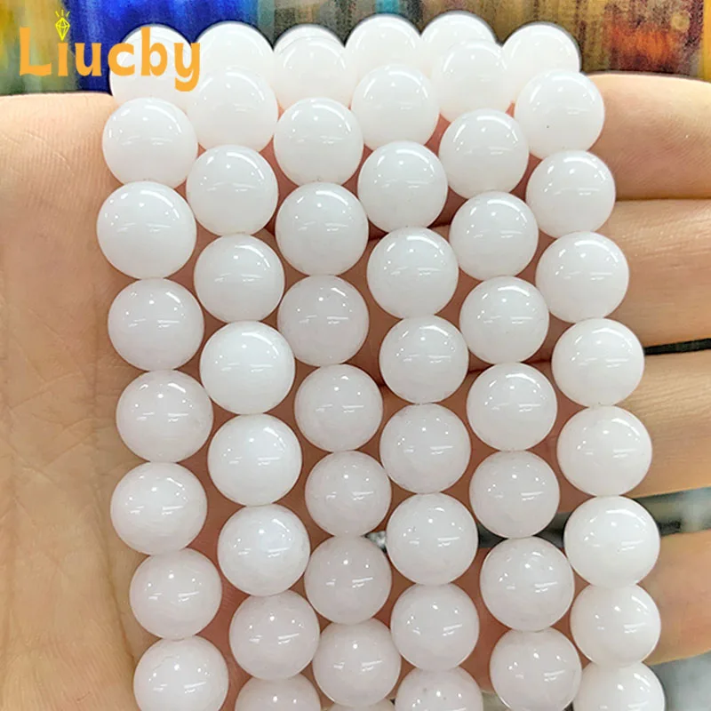 Natural Chinese Jades Porcelain white Chalcedony Stone Round Beads For Jewelry Making DIY Bracelets Accessories 4/6/8/10/12/14MM