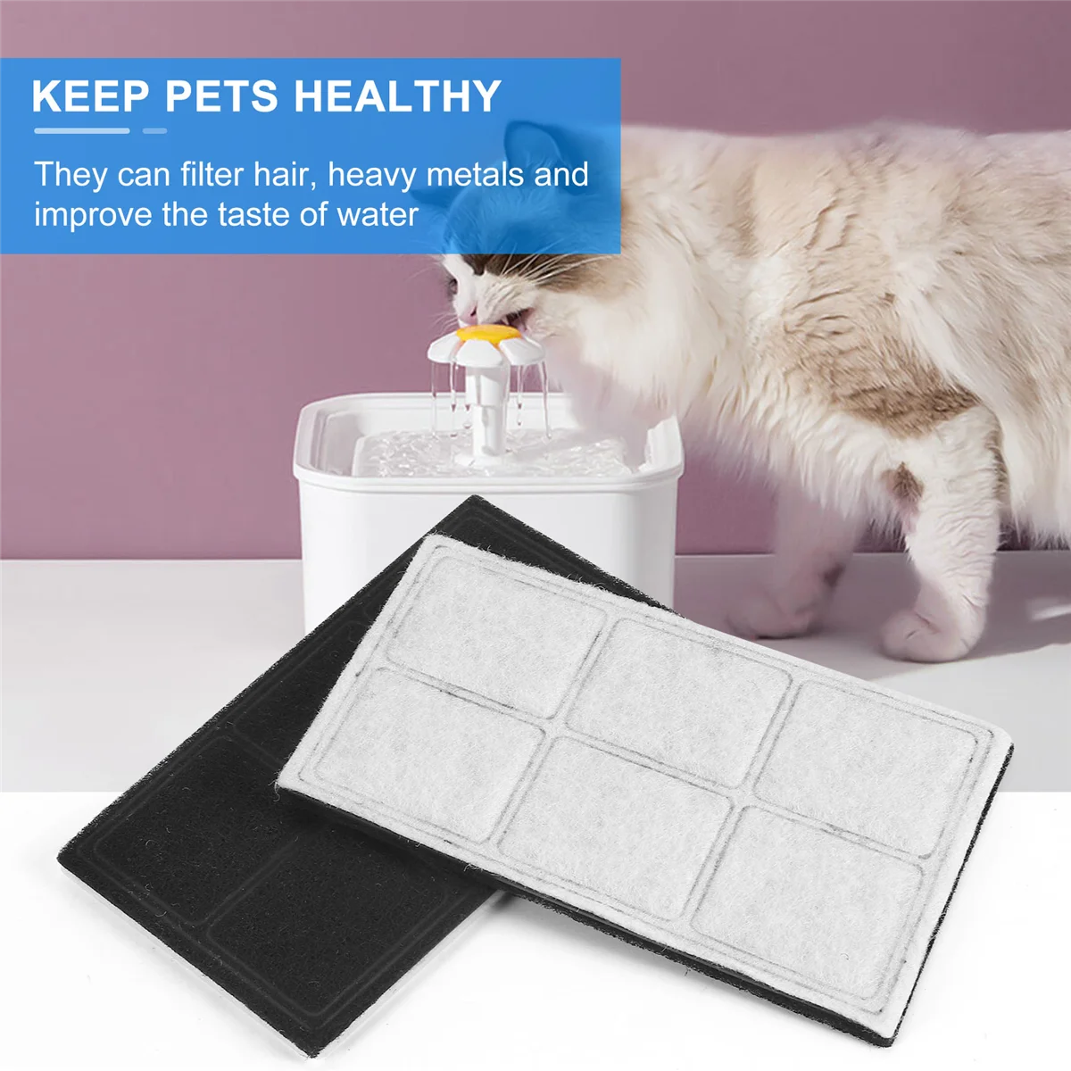 6 Pcs Water Fountain Filters Replacement for Pets Cat Dogs Water Drinking Fountain Dispenser