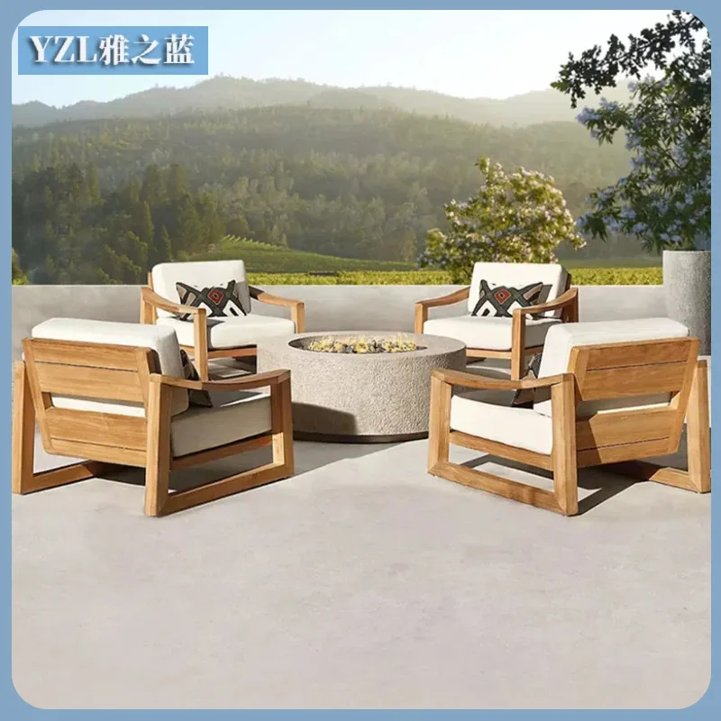 Nordic-Style Teak , Suitable Villas Courtyards, Waterproof And Sun-Resistant, Solid Wood Outdoor Sofa For Ho