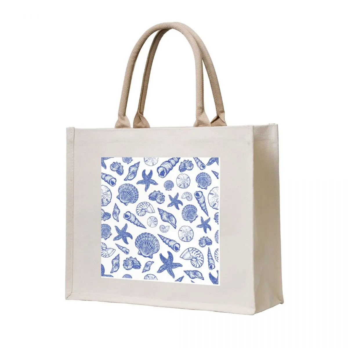 

Blue Seashell Print Tote Bag Custom bag reusable shopping bag Canvas stote university shopper