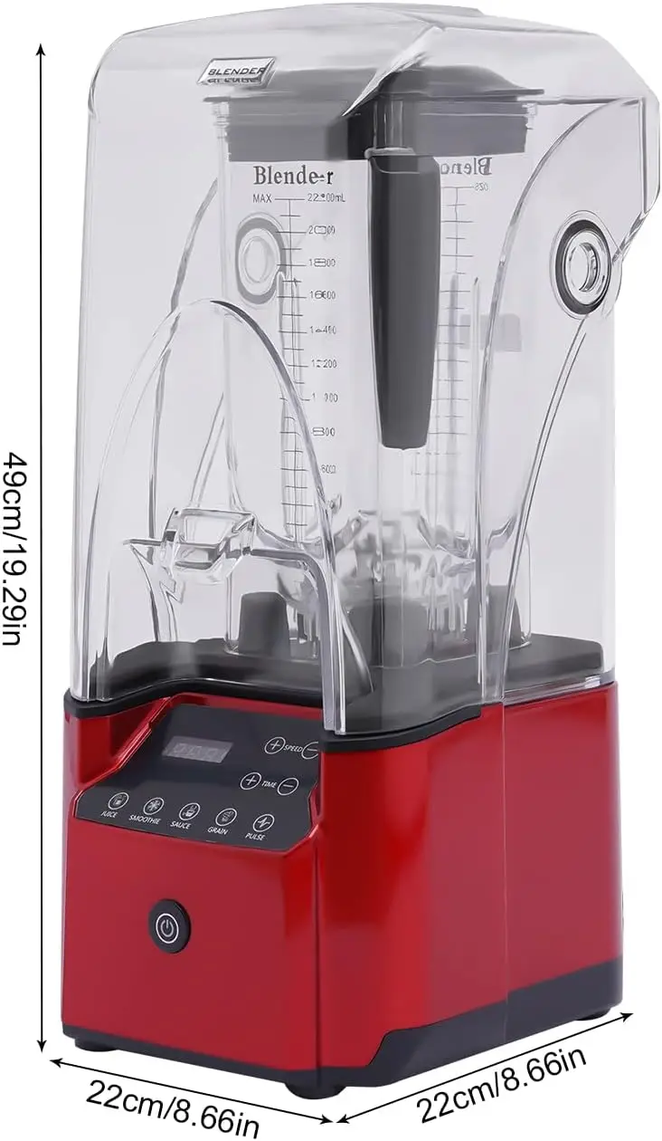 2200W Commercial Professional Blender W/Shield Quiet Sound Enclosure จับเวลา,ใช้ในร้านอาหาร,โรงแรม,บาร์ขนม,ร้านกาแฟ