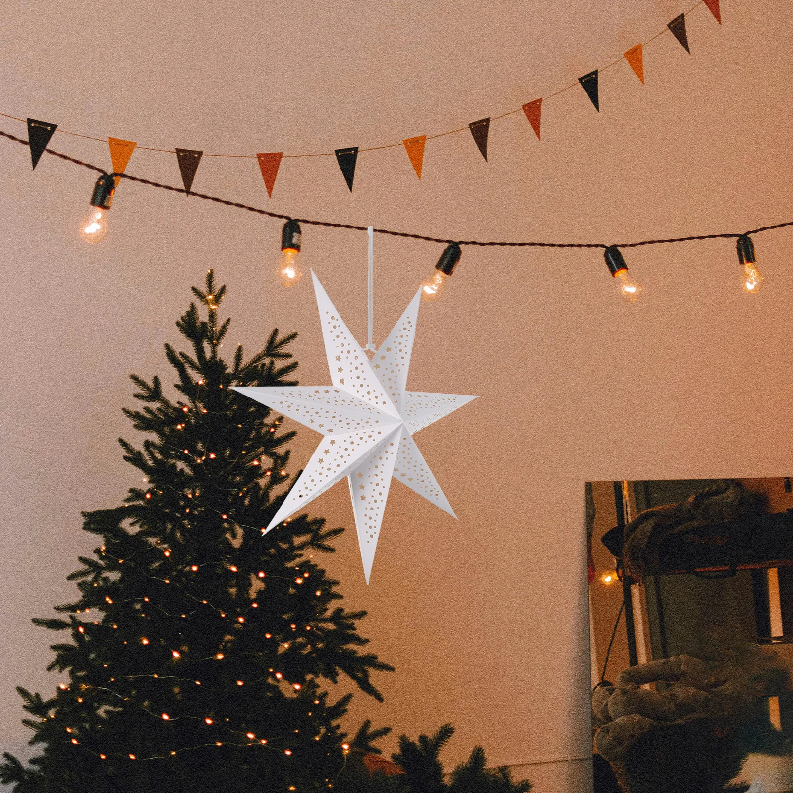 

3pcs Star Paper Lampshade Hanging Pendant 3D Ceiling Light Cover For Xmas Christmas Decoration Home Party