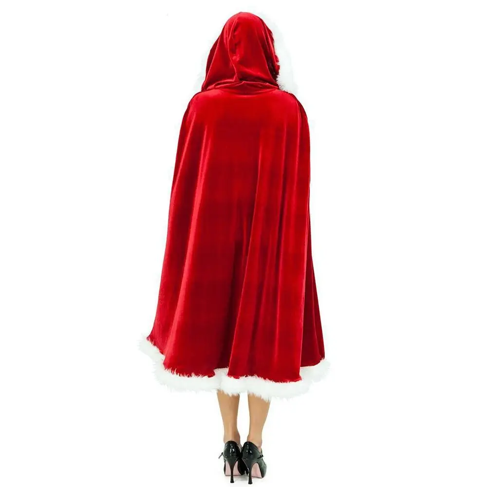 

Kids Thick Windproof Red Cape Polyester Plush Cosplay Costume Xmas Cape Christmas Cloak Women Hooded Ponchos