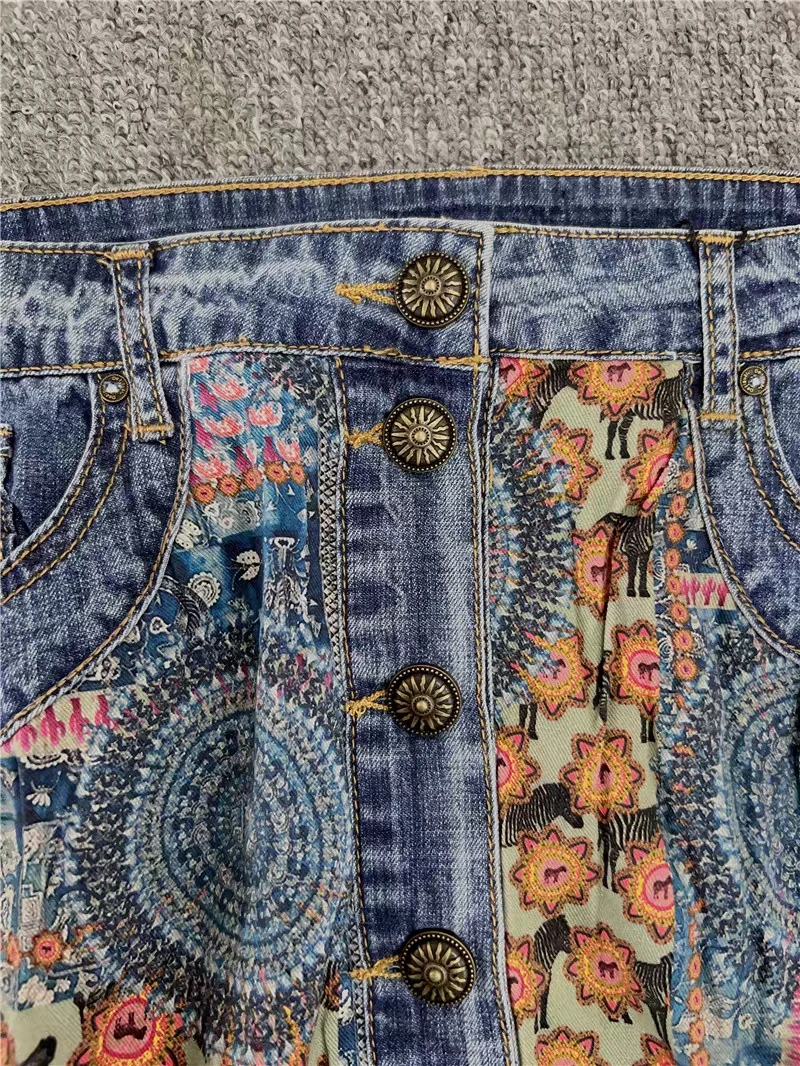 Foreign trade original single Spanish fashion new stitching denim front buckle mid-length women's skirt