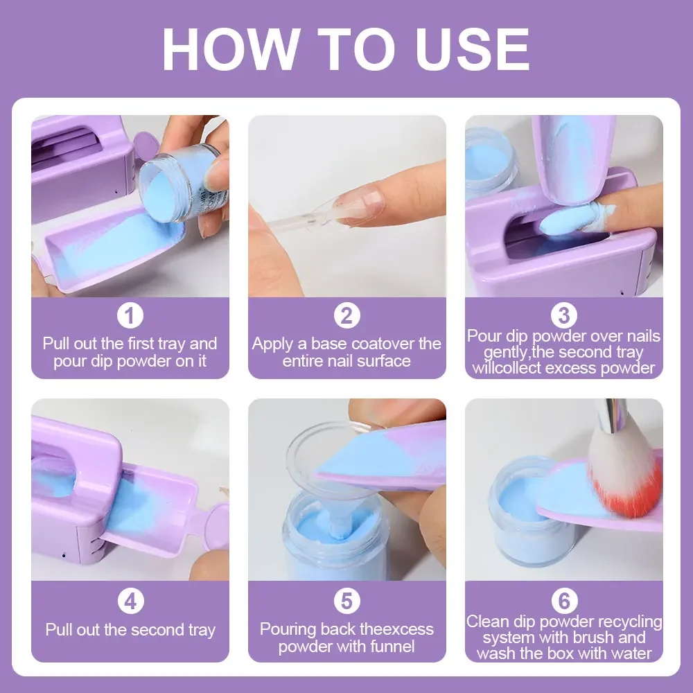 Kit di scatole di immagazzinaggio per accessori per polvere per nail art per unghie Scatola di immagazzinaggio tipo cassetto per polvere con strass glitterati con pennello e imbuto