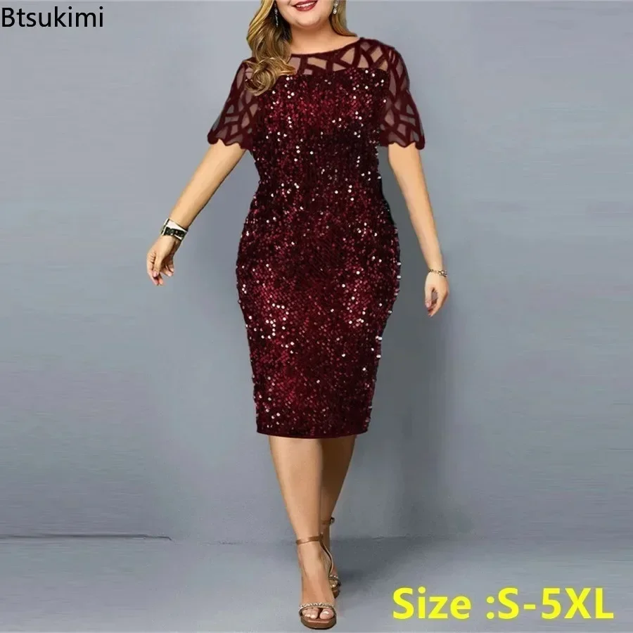 2024 Women\'s Summer Party Evening Dresses Plus Size Sexy Lace Short Long Sleeve Hollow Out Elegant Luxury Formal Occasion Dress