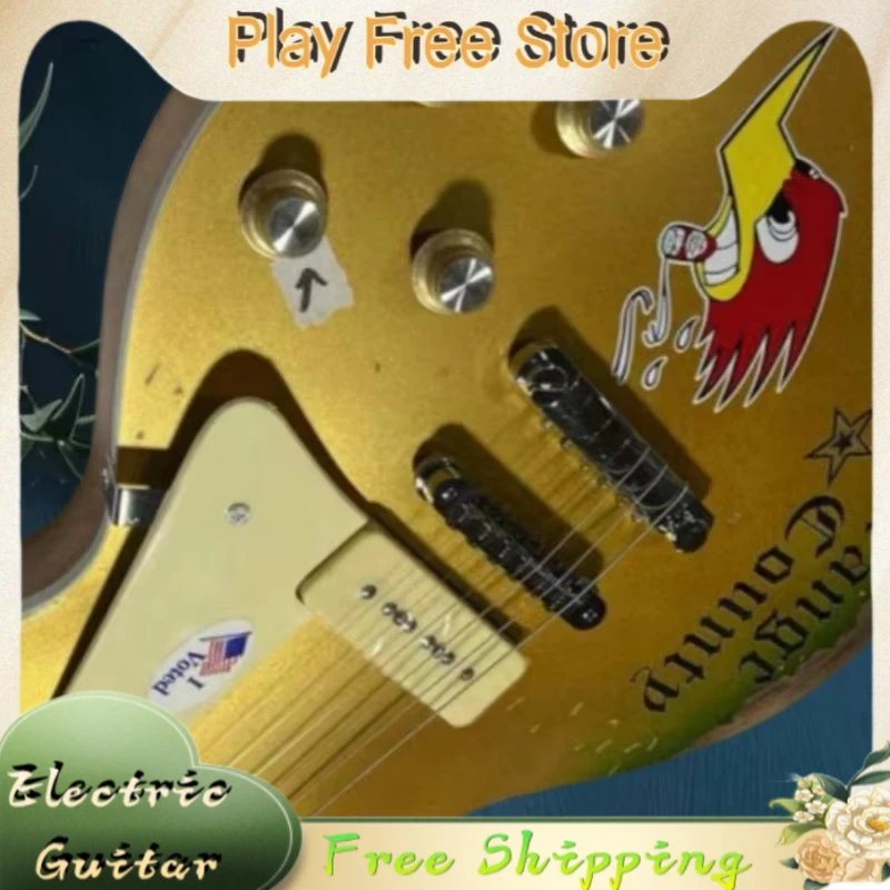 LPER Aged Electric Guitar Gold Top Green Edge P90 Pickups Vintage Rock Electric Guitar 6 String Mahogany Body Free Shipping