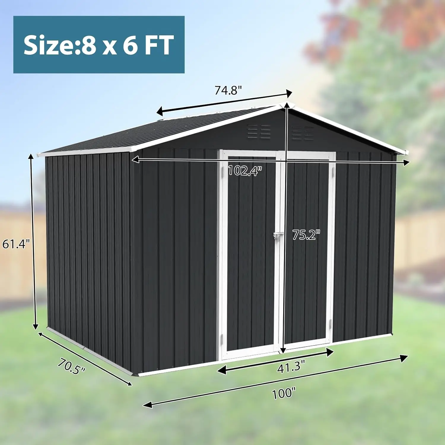 Imagem -03 - Todo o Tempo Metal Shed com Metal Foundation e Porta Bloqueável Ferramenta de Armazenamento ao ar Livre 8x6x4 ft