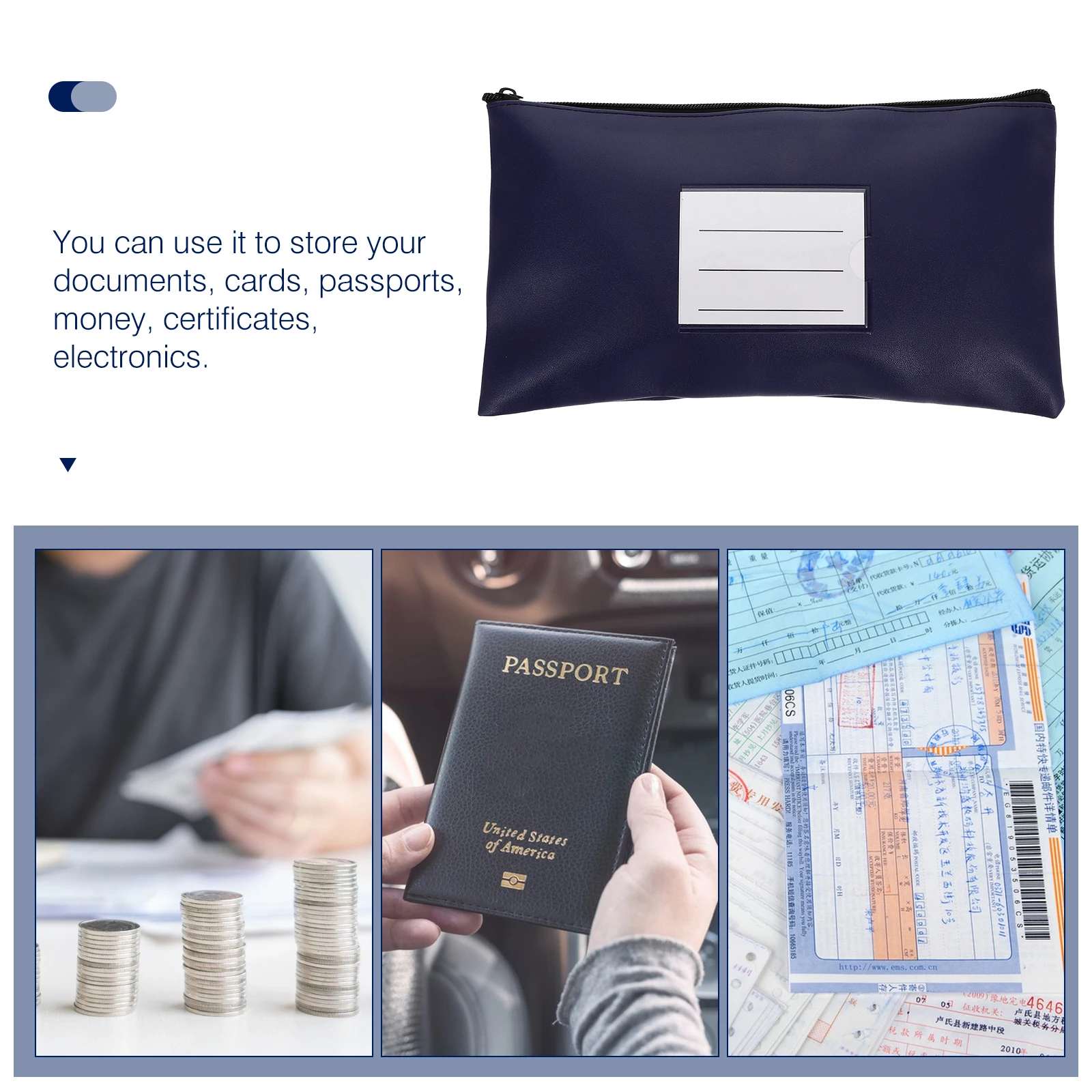 

Pu Zipper Bill Organizer Large Capacity Cash Bag Receipt Holder Money Pouch Storage Folder File Bag For Office Business