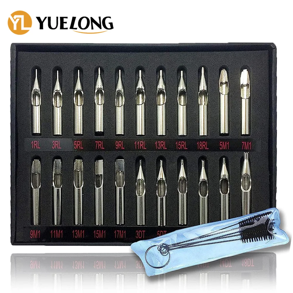 

22PCS 304 Stainless Steel Tattoo Tips Kit Mixed Tattoo Nozzle Set with Cleaning Brush for Tattoo Machine Needles Tip