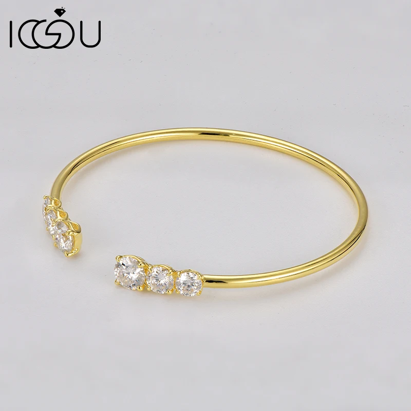 

IOGOU Six Stone D4.20CT Полный муассанит Открытый браслет-манжета Настоящее серебро 925 пробы Женский браслет для свадьбы Изящные ювелирные изделия Подарок