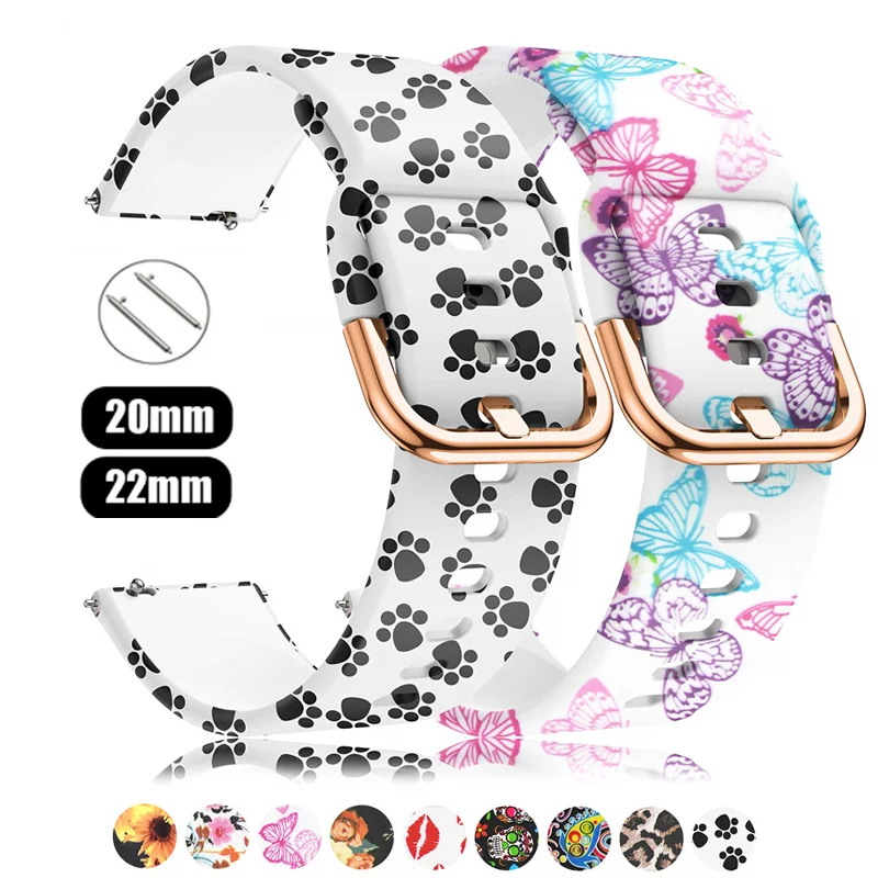 Printed Silicone strap For Amazfit GTS 4/3/2e Mini/GTR 4/3/Pro 47mm/GTR 2e/stratos 3 2 wristband 20mm/22mm Bracelet amazfit bip