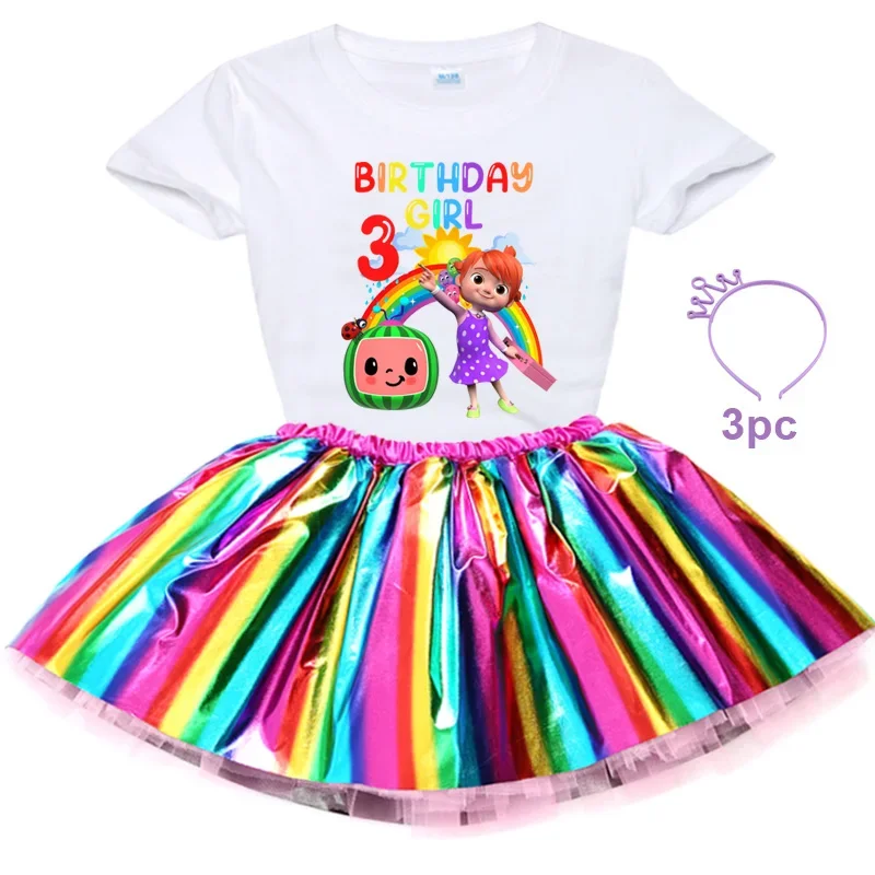 

Girls Birthday Tutu Set Rainbow Skirt Custom Name Age Party T Shirt Suit Princess Dress Kids Girl Shirt Children Clothing Outfit