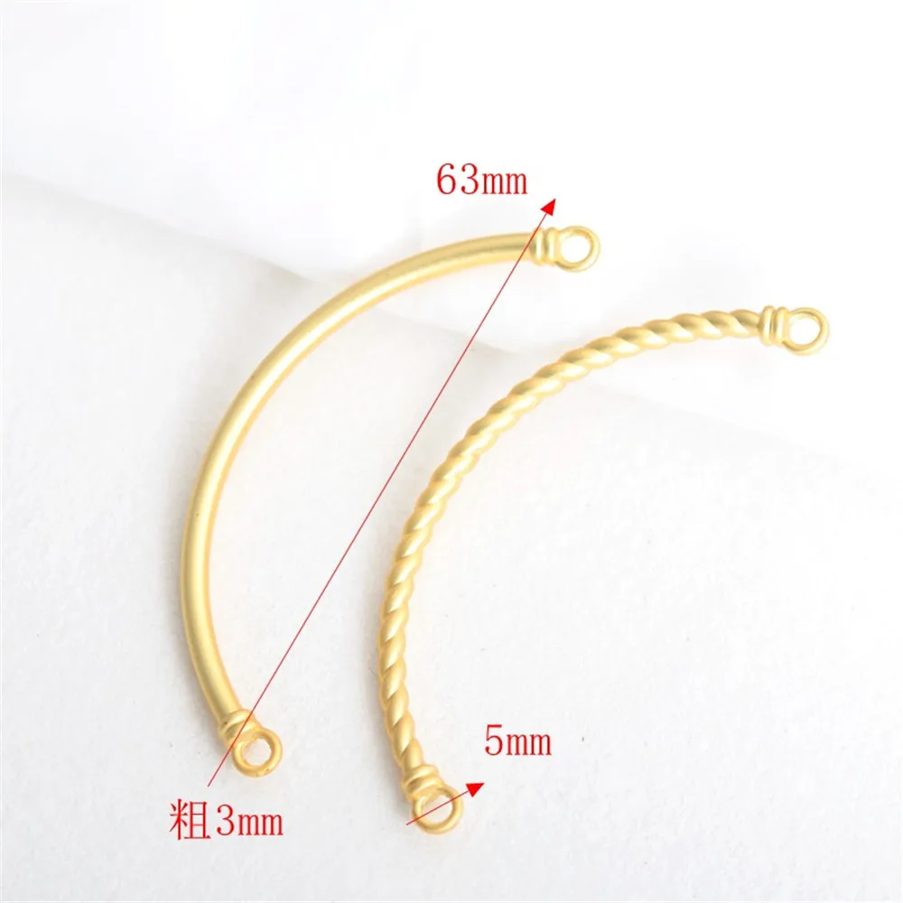 18K Gold-coated Matte Gold Smooth Threaded Double-Ring Link Rod, Elbow Bracelet, Handmade DIY Jewelry Accessories Material