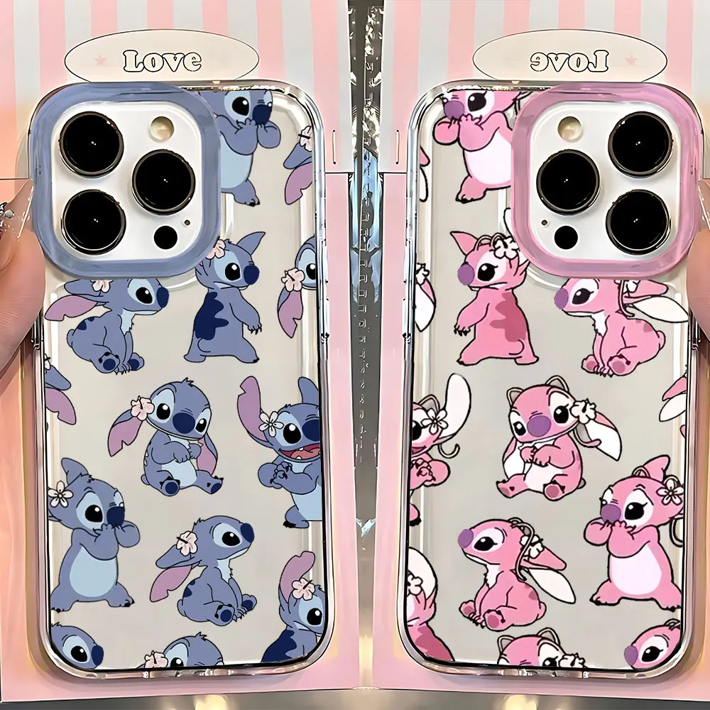 Stitchs Couple Angel New Cute Clear Space Phone Case For Oppo F11 Find X5 Reno 6 7Z 8T 10 11 12 Realme 9 C30 C53 C63 Pro Plus 5G