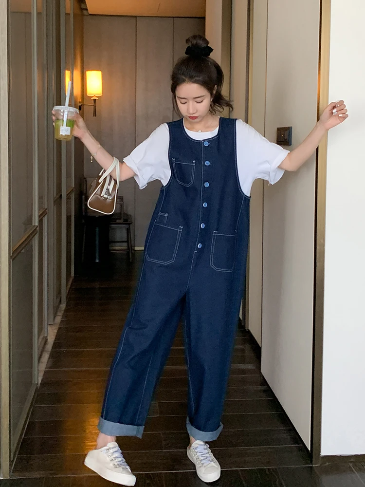 

Summer High Waist Denim Overalls Women's Casual Faion Age-Defng Svel One-Piece Pants Cotton Fabric Versatile Sle