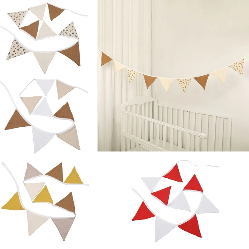 Double-sided Pure Cotton Printed Fabric Triangle Flag Wall Hanging Garlands Baby Shower Party Bunting Banner Nursery Oranament