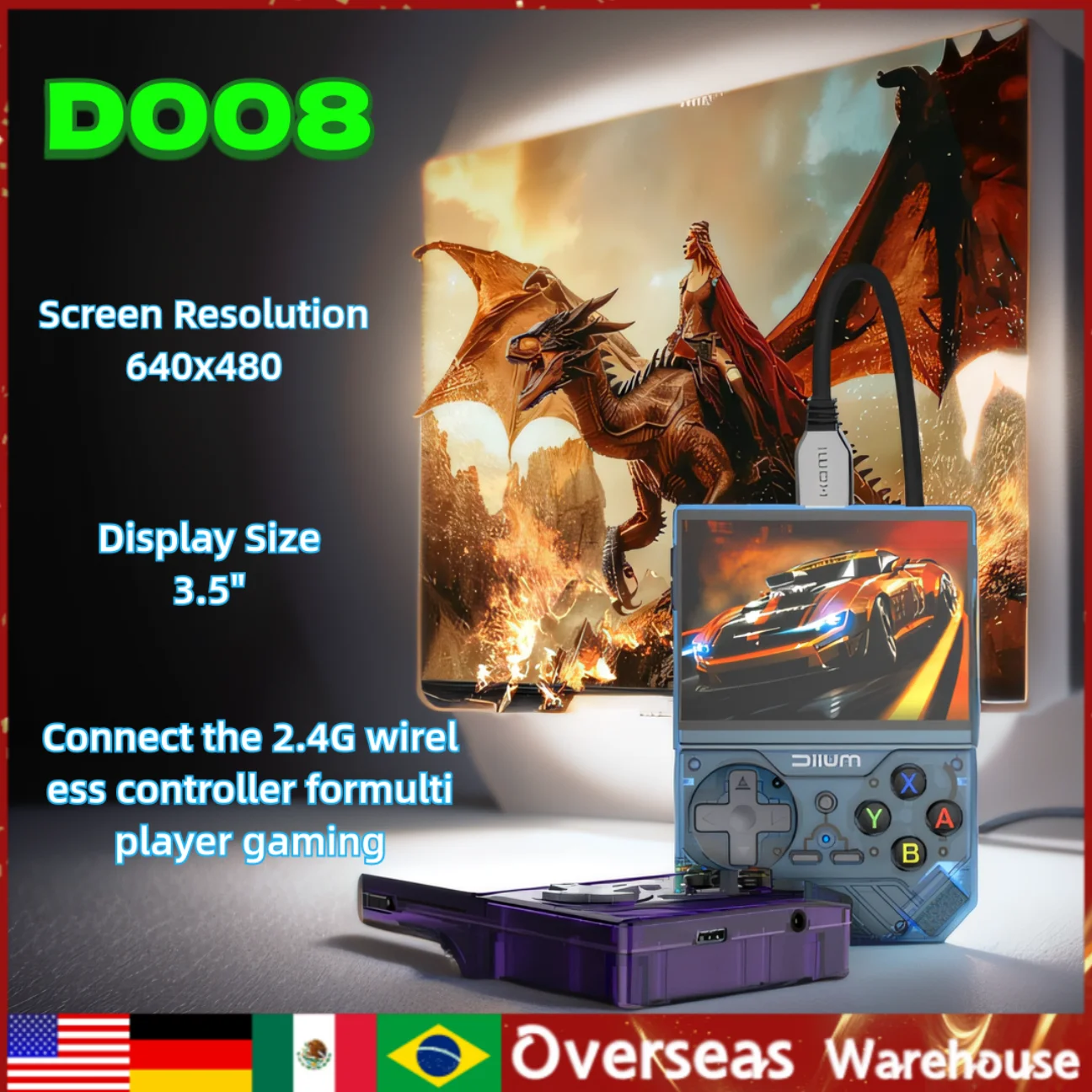 D008 Handheld Video Game Console Open LINUX System 3.5 Inch IPS Screen 32Bit ARM Cotex-A7 2500mAh Retro Consoles Gifts D007 Plus