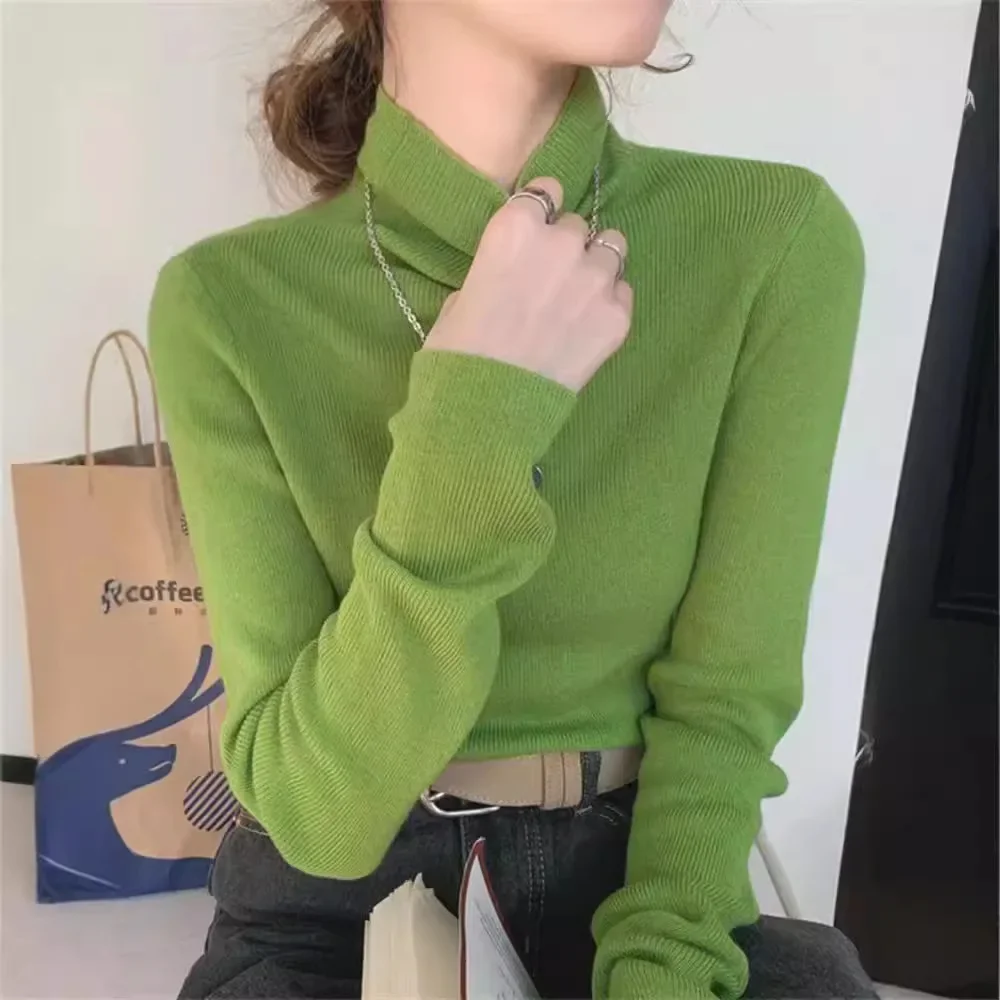 2024 Casual and Comfortable Basic High-lapel Knitwear Autumn and Winter New Foreign Style with Slim-fit Sweater Base Shirt Top