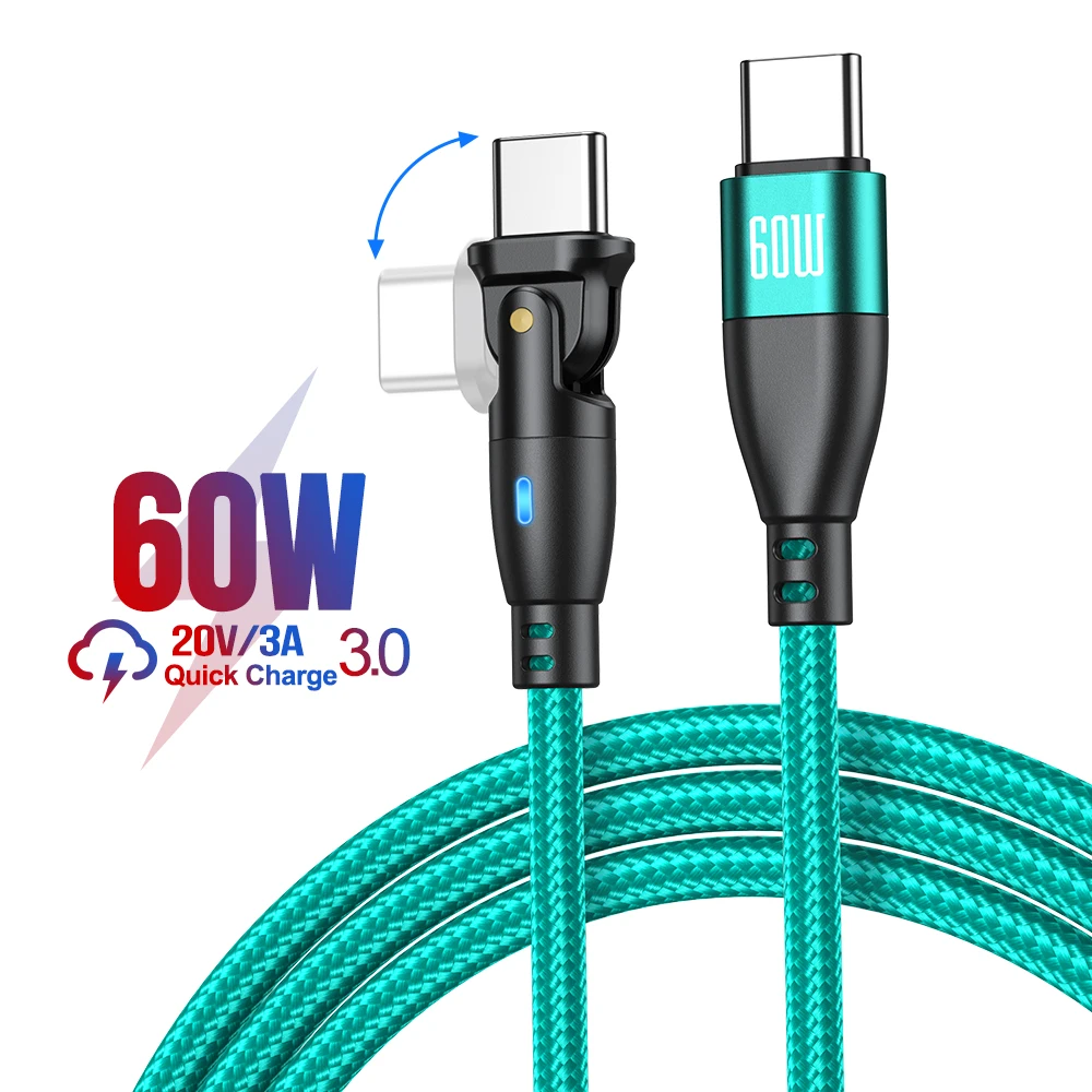 100 W USB Typ C auf USB C Kabel 5A PD Schnellladegerät Kabel für MacBook Pro Xiaomi iPad Samsung 180 drehbares USB-C-Kabel