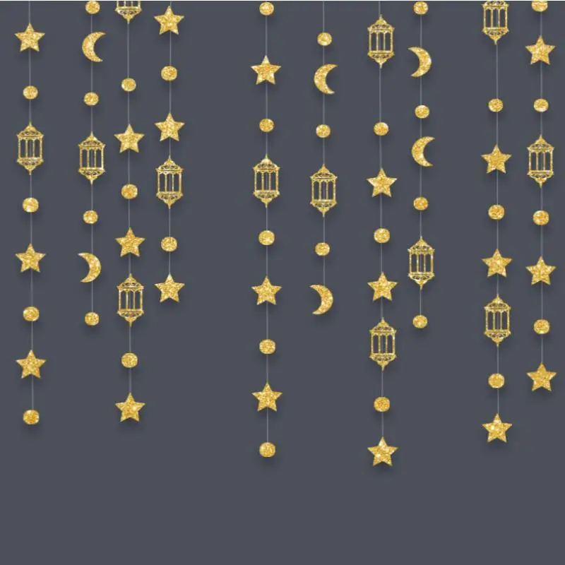 3M Gold Blue Ramadan Mubarak Moon Stars Theme Pendant Ornament Happy Eid al-Fitr Birthday Wedding Prop Party Decoration Supplies