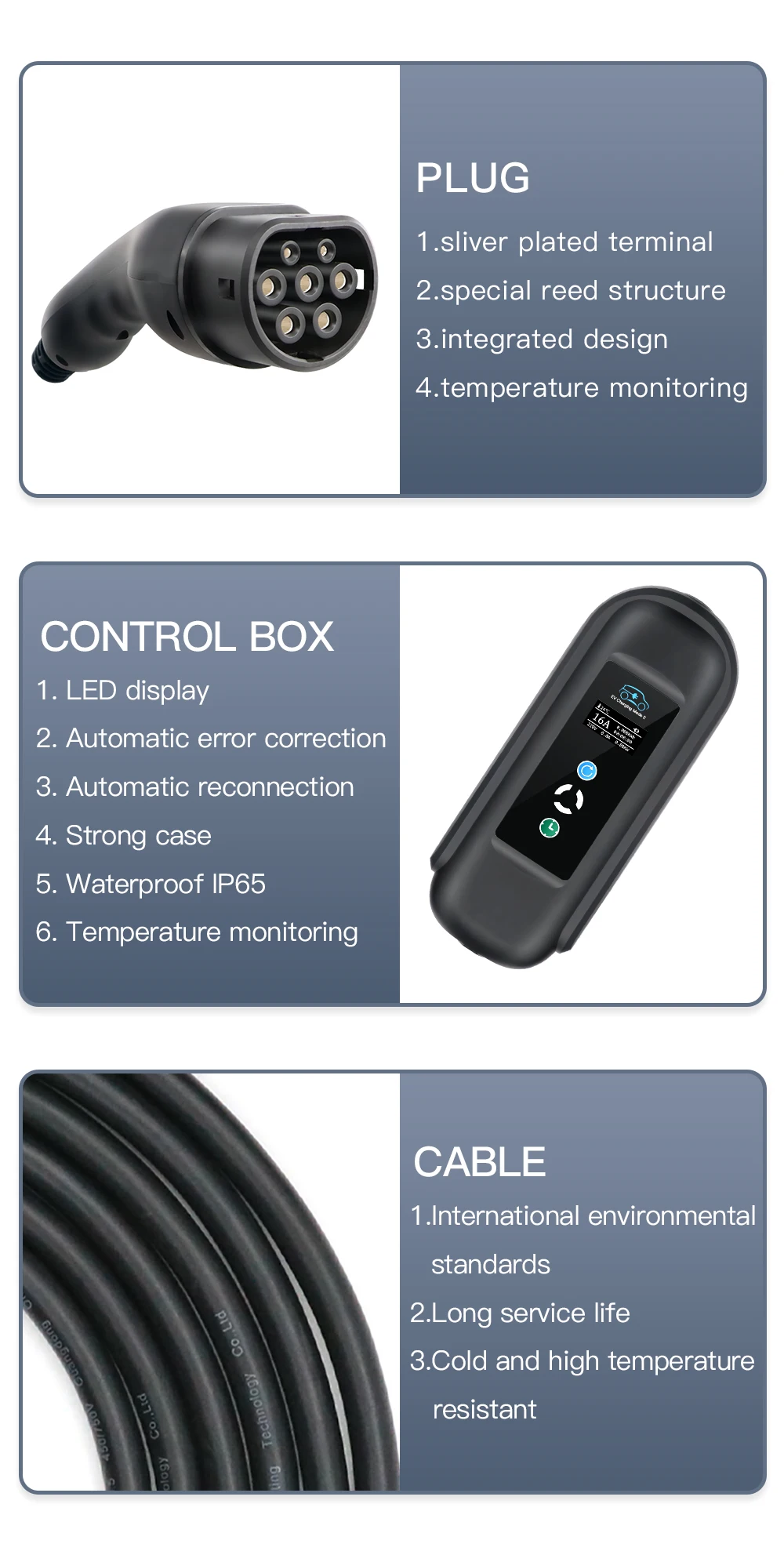 Chiefleed Home EV-Ladegerät 16A 11KW Typ 2 EVSE Ladestation Wandbox Timer-Ladegerät für Elektrofahrzeuge Hybrid PHEV Autos Gesamtlänge 10M – Detail 5