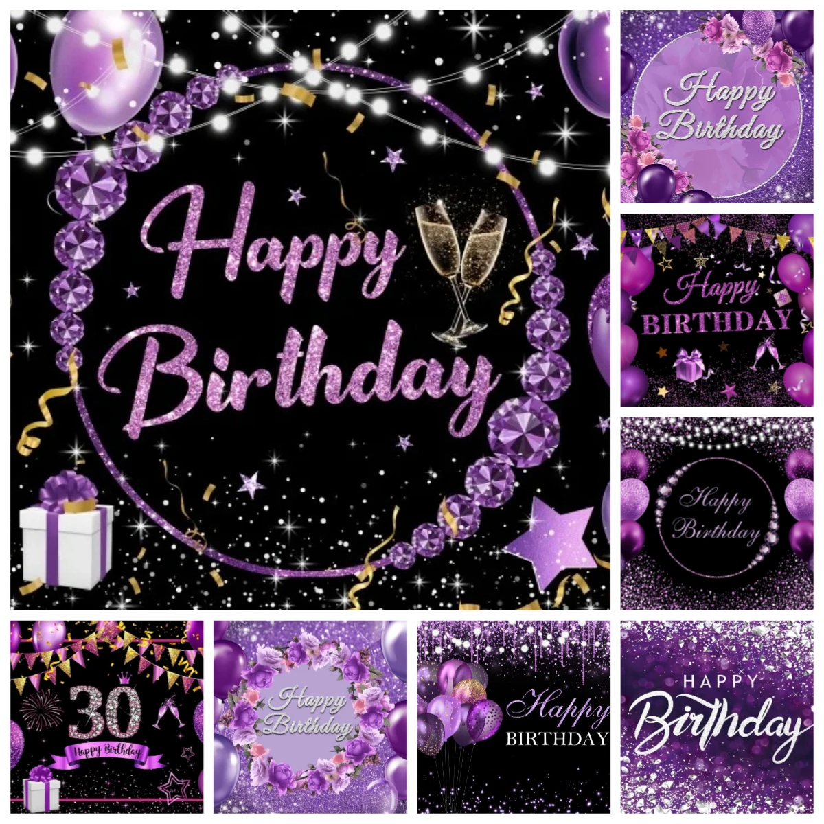 

Purple Balloon, Diamond Flower, Champagne Themed Banner Background, Children's Birthday Party Decoration Photography Background
