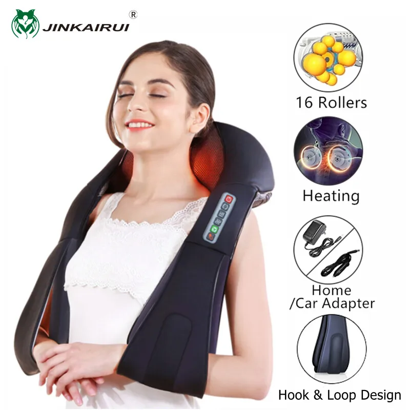 U Shape Electrical Shiatsu Back Neck Shoulder Body Massager Infrared 4D Kneading Massage EU/Flat Plug Car Home Dual Use 16 Balls