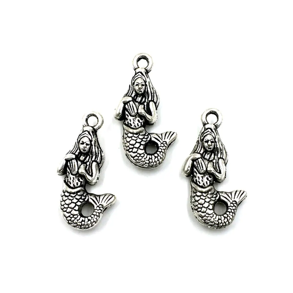 

50PCS Vintage Silver Tone 3D Mermaid DIY Charm Pendants 23x11mm Handicrafts Jewelry Supplies Handmade Materials Pack
