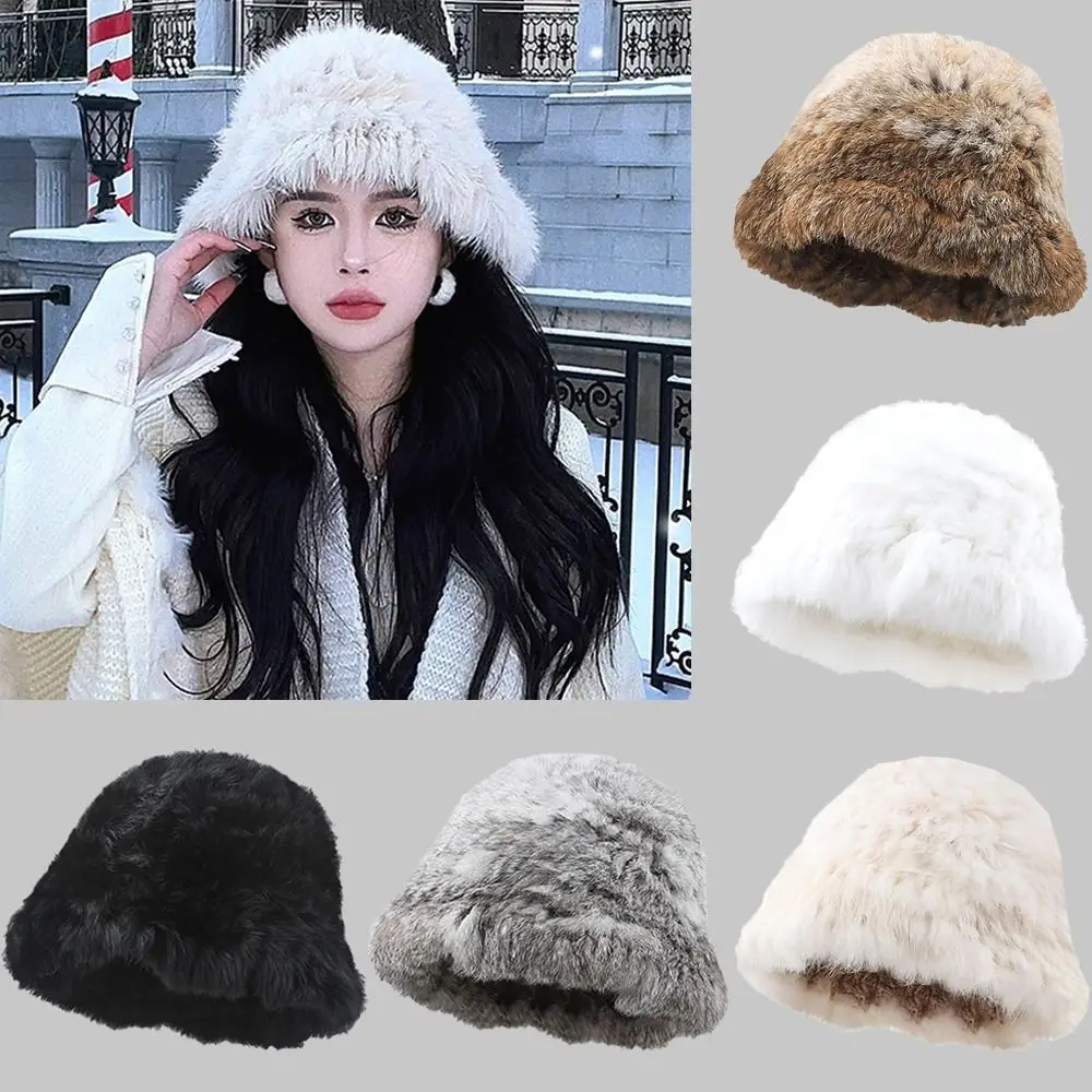 

Casual Plush Bucket Hat Thickened Keep Warm Fisherman Hat Ear Protection for Women Girls