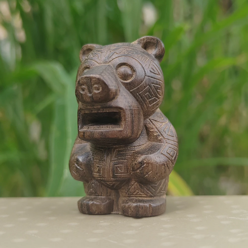1.8 Inch Hand-Carved Wooden Bear Totem Figurine, Tribal Style, Suitable for Party Decoration, Tabletop Decorations, Christmas Gifts, Bedroom, Study Room, New Year Gifts, Centerpiece Decoration