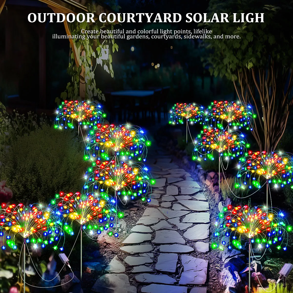5Pcs 400LEDS Solar Power Fireworks Light Outdoor Solar Light Waterproof LED Fairy Lights 8 Modes Lighting For Garden Lawn Yard