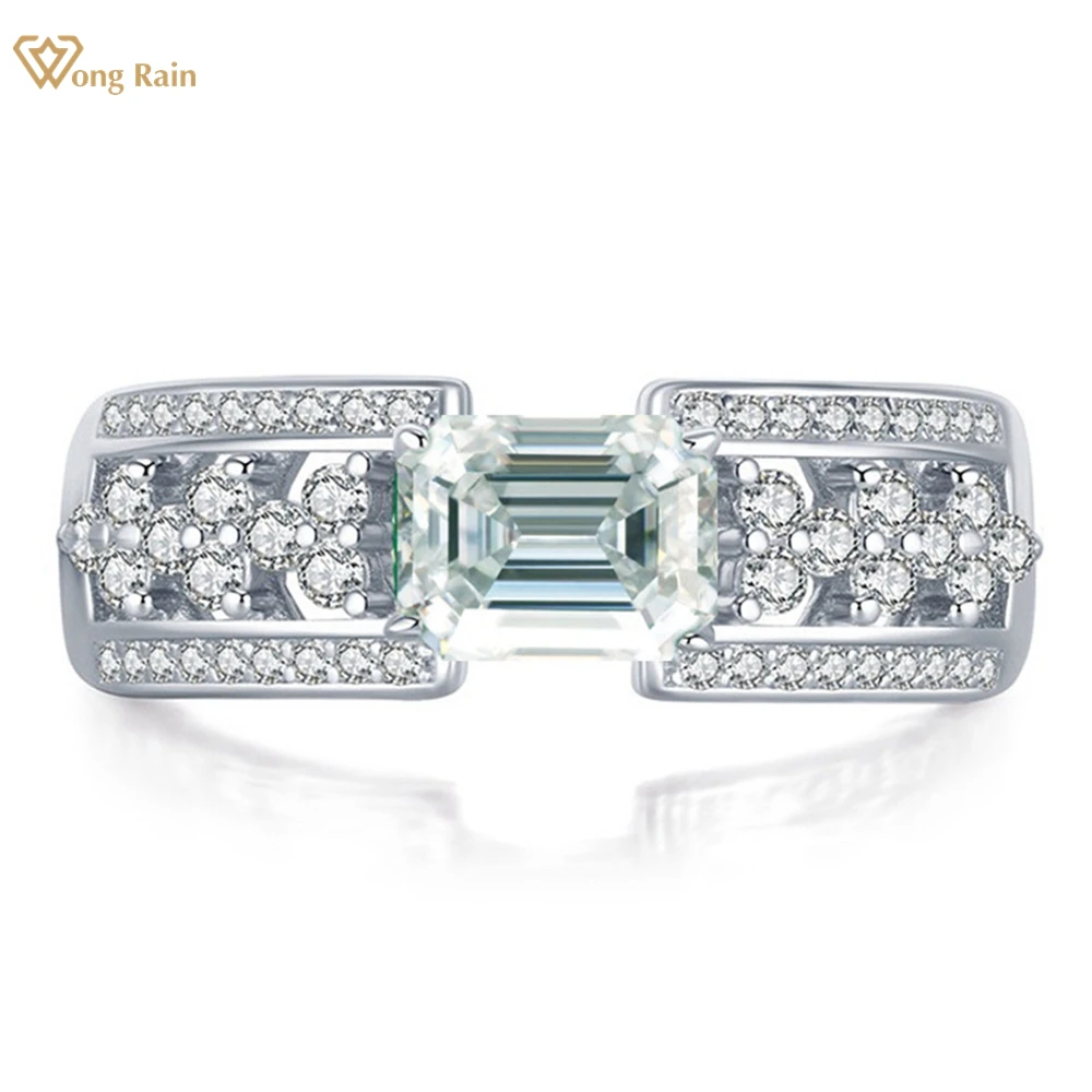 Wong Rain 100% 925 Sterling Silver 3EX VVS1 D Color Emerald Cut 5*7MM Real Moissanite Diamonds Gems Engagement Ring Fine Jewelry