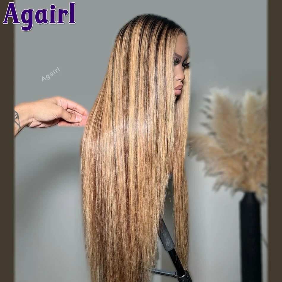 Resaltar pelucas de cabello humano liso rubio miel transparente 13x6 13x4 peluca Frontal de encaje brasileño 6X4 peluca con cierre de encaje prearrancado