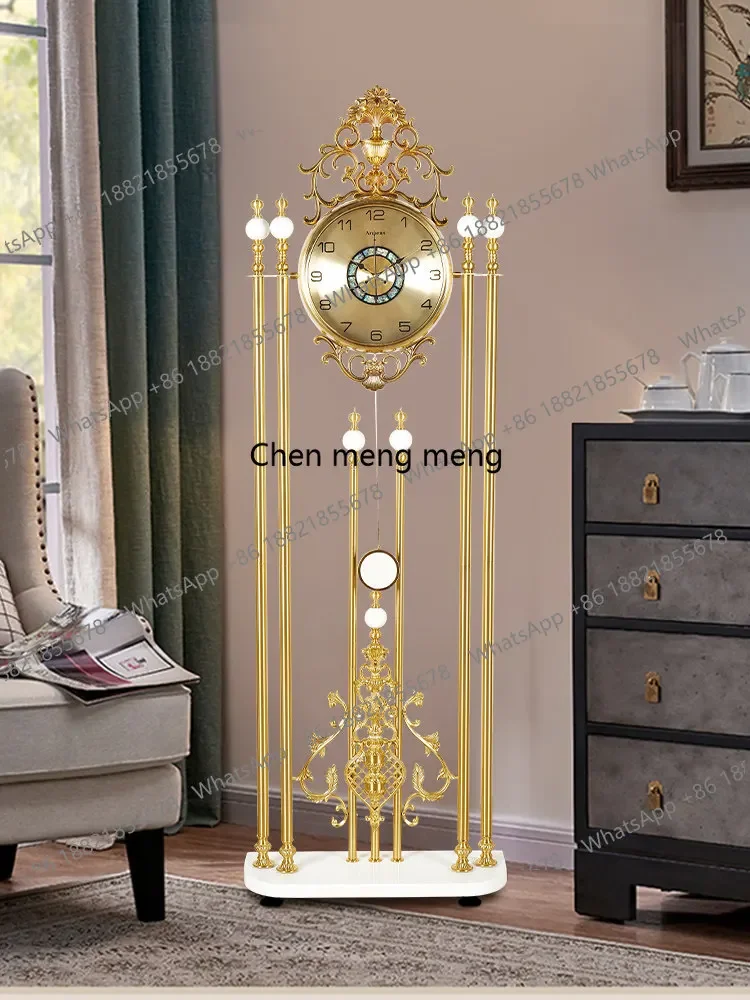 d178 European light luxury floor clock living room villa large ornament clocks and watches retro American metal creativity