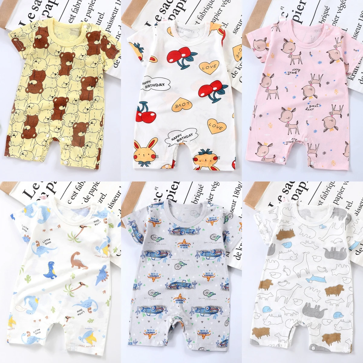Baby Clothing Short-sleeved Bodysuits New Infant Shorts Rompers Full Print Pajamas Lovely Casual Loose Thin Cotton Home Wear