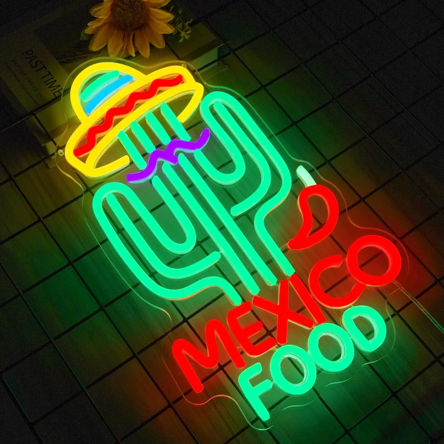 Mexico Food Neon Sign USB Powered Cactus LED Neon Light for Bar Kitchen Cafe Mexican Restaurant Bedroom Wall Decor Birthday Gift