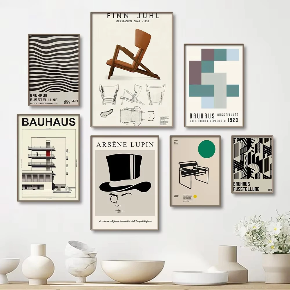 Black and White Modernism Canvas Print-Vintage Minimalist Bauhaus Wall Art Posters for Home Decor and Art Exhibition Display