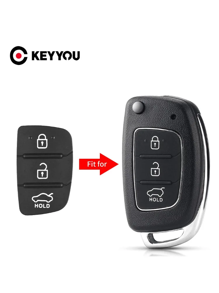 KEYYOU 3-Tasten-Pad für Hyundai Creta I20 I40 Tucson Elantra Santa fe Solaris ix35 ix45 Ersatz-Auto-Fernschlüsselgehäuse aus Gummi