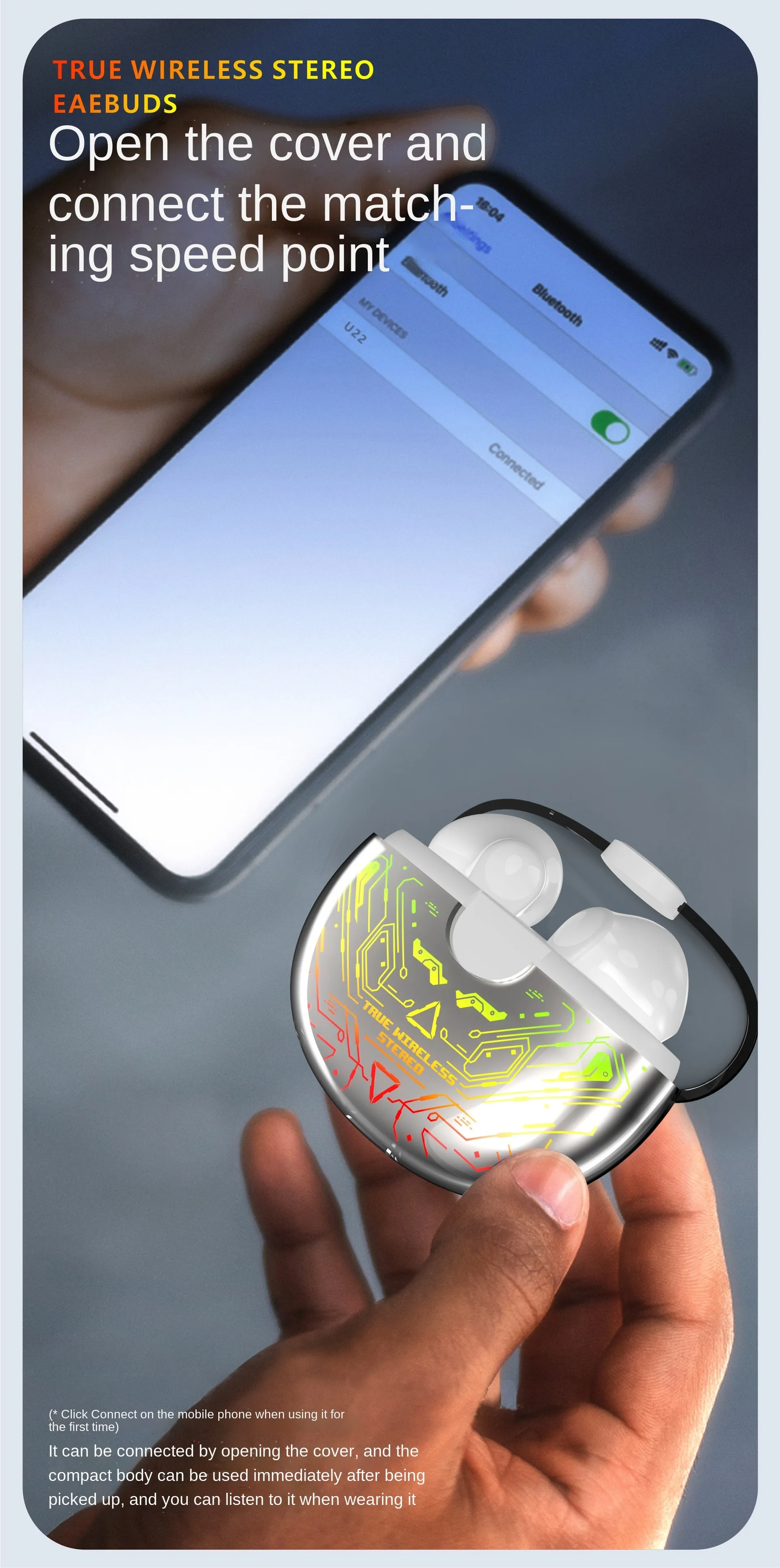 Wireless Headphones Touch Bluetooth Headset RGB Luminous Breathing Light Color Changing LED Charging Box Waterproof