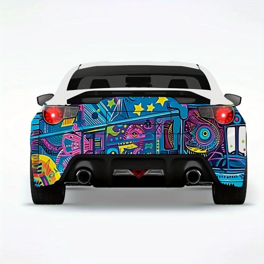 

Colorful Bus Art Car StickerVinyl Decal for Car Rear, Waterproof Self-Adhesive Vinyl Stickers for Vehicle Tail & Bumper, Decorat