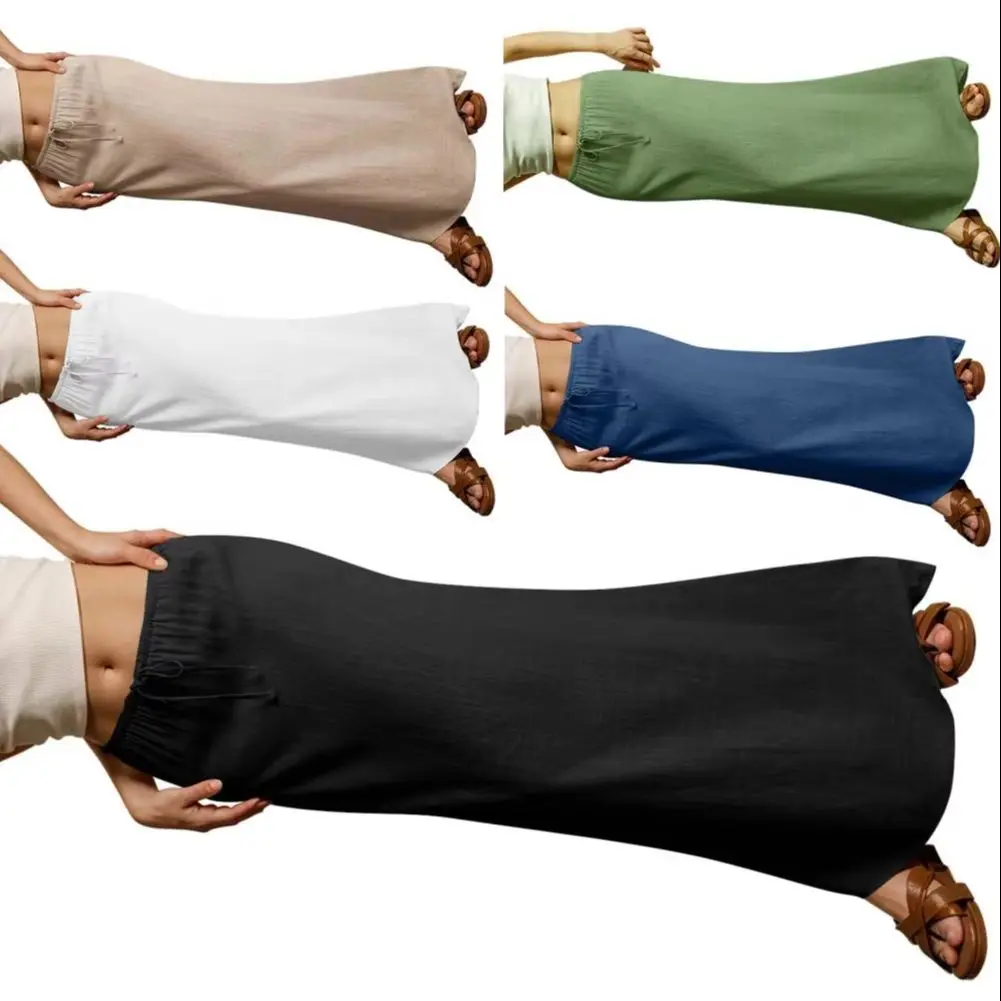 

2025 женская макси-юбка со средней посадкой, трапециевидной формы, однотонная длинная юбка на шнурке, легко сочетающаяся женская юбка, рабочая одежда для отдыха, повседневная одежда