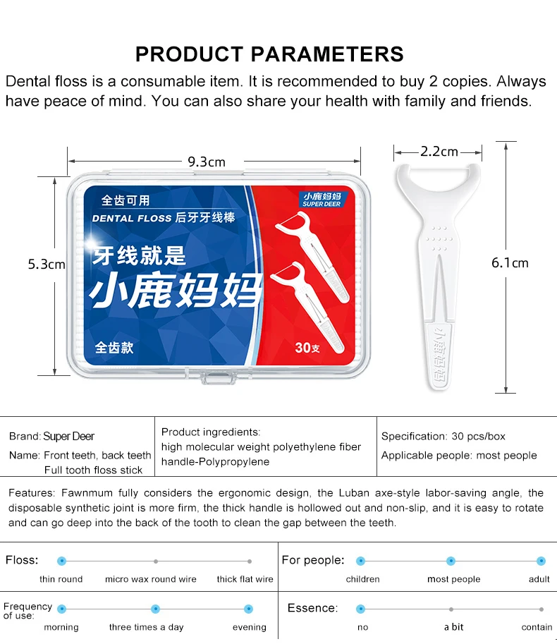 Super Deer 30Pcs Volle Zahnseide Reinigung Zurück Zähne Zahnmedizin Werkzeug Zahnseide Picks Zahnstocher Mundhygiene Pflege Werkzeuge – Detail 1